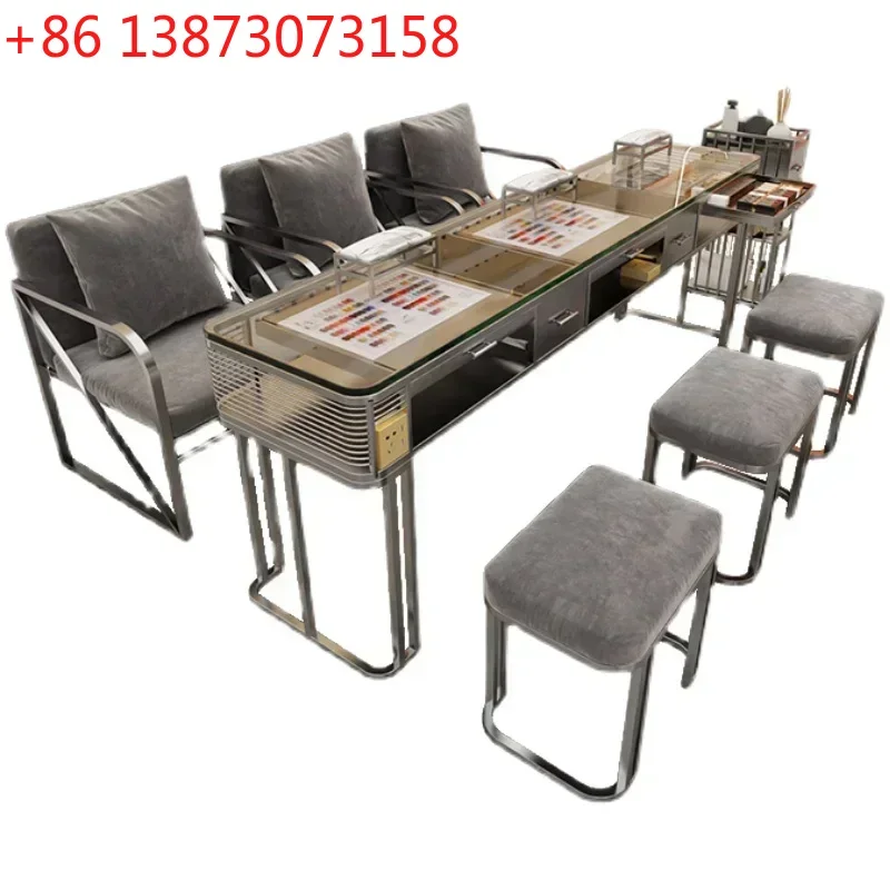 Gray Glass Nail Desk Manicure Table Fancy Cosmetic Beauty Studio Equipment Manicurist Beauty Salon Furniture Tisch Klapptisch