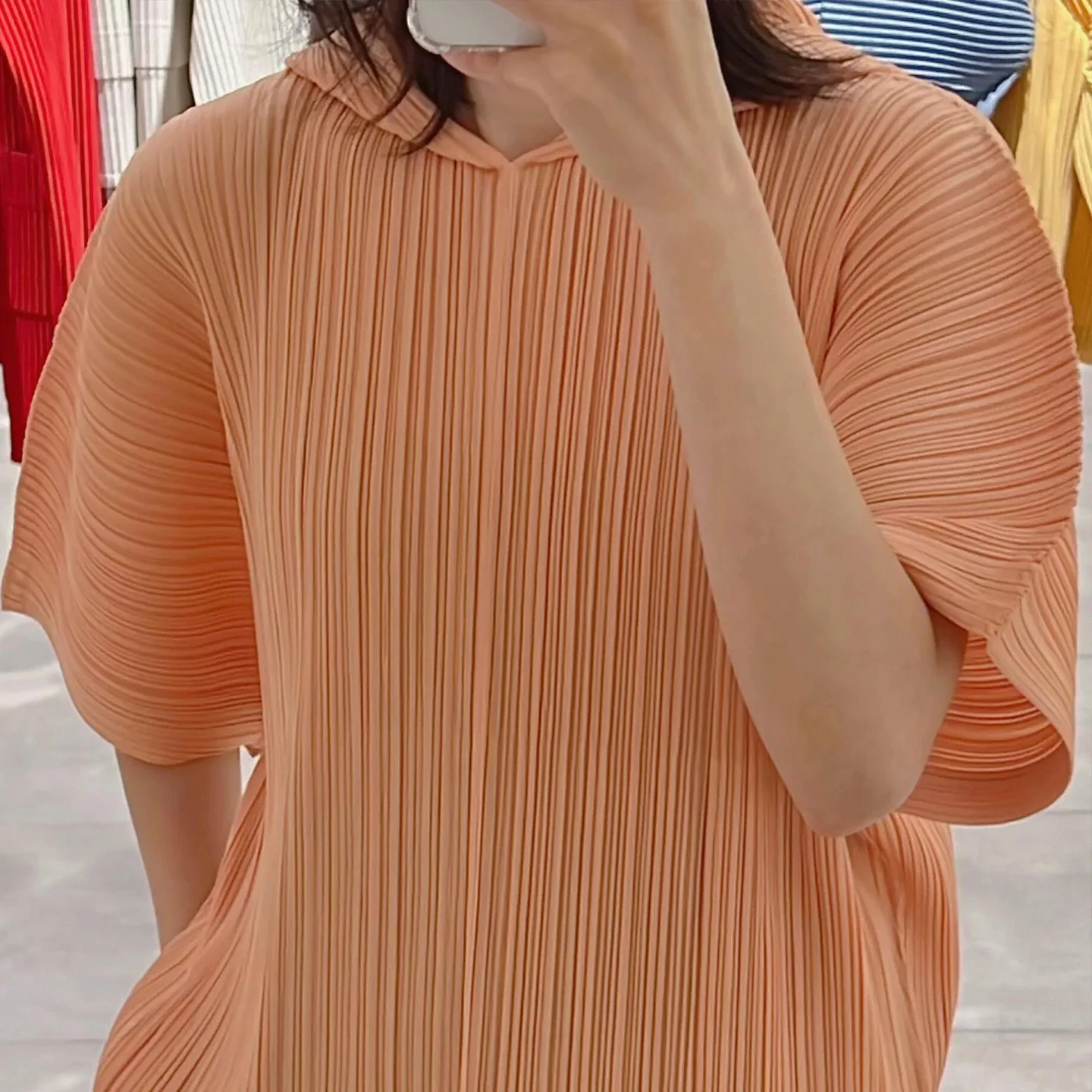 Miyake Fold 2025 Spring/Autumn New Fashionable Versatile Short Sleeve Fashion T-shirt Women's Fold Hooded Hoodie Top Women