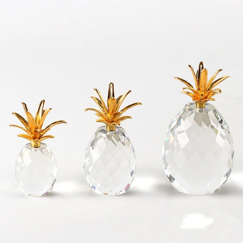 Transparent Crystal Fruit Glass Handicrafts Metal Pineapple Ornament Simulated Pineapple Decorative Figurines Home Decoration