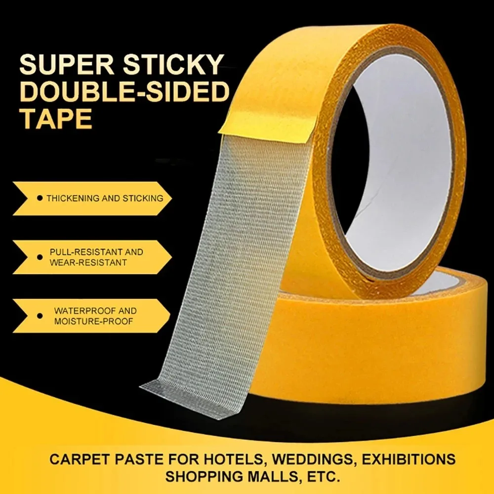 

Strong Fixation Double Sided Cloth Base Tape Yellow Mesh Grid Waterproof Traceless High Viscosity Carpet Adhesive Household Tool