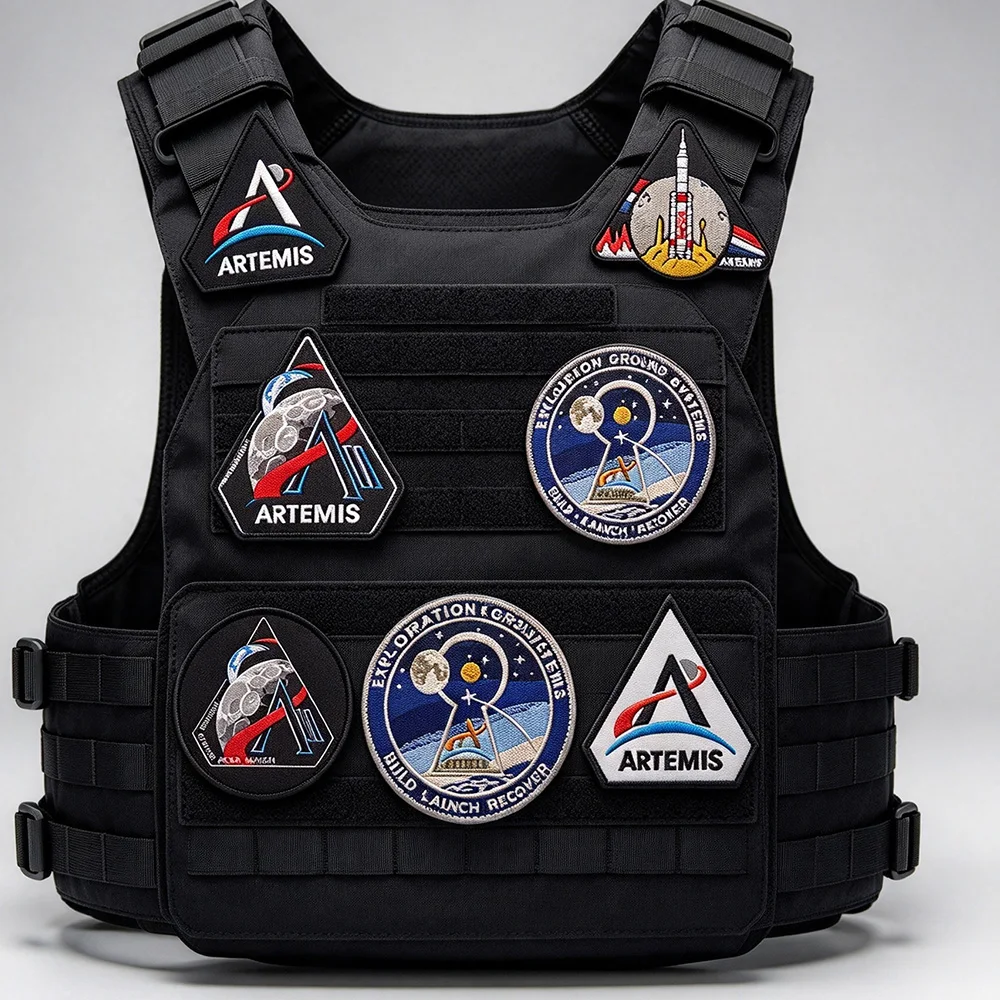 Explore Space Rocket 2026 Edition Artemis Space Embroidered Triangle Armband Backpack for Hook and Loop Patch