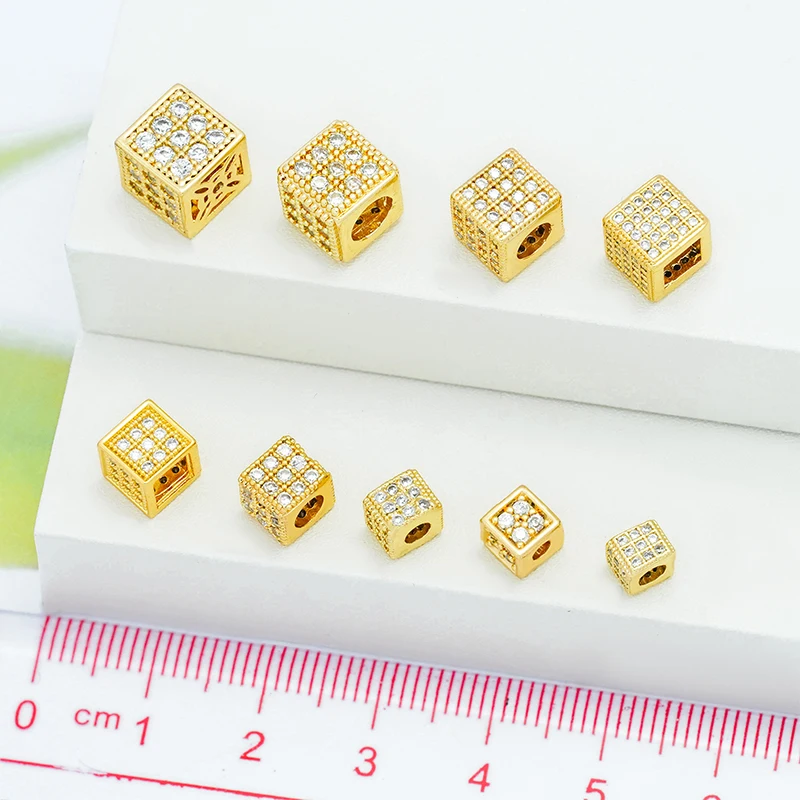 

4Pcs Mini Square Beads for Diy Necklace Bracelet Jewelry Making Accessories Pave Inlay Zircon Copper Plated Charm Part Wholesale