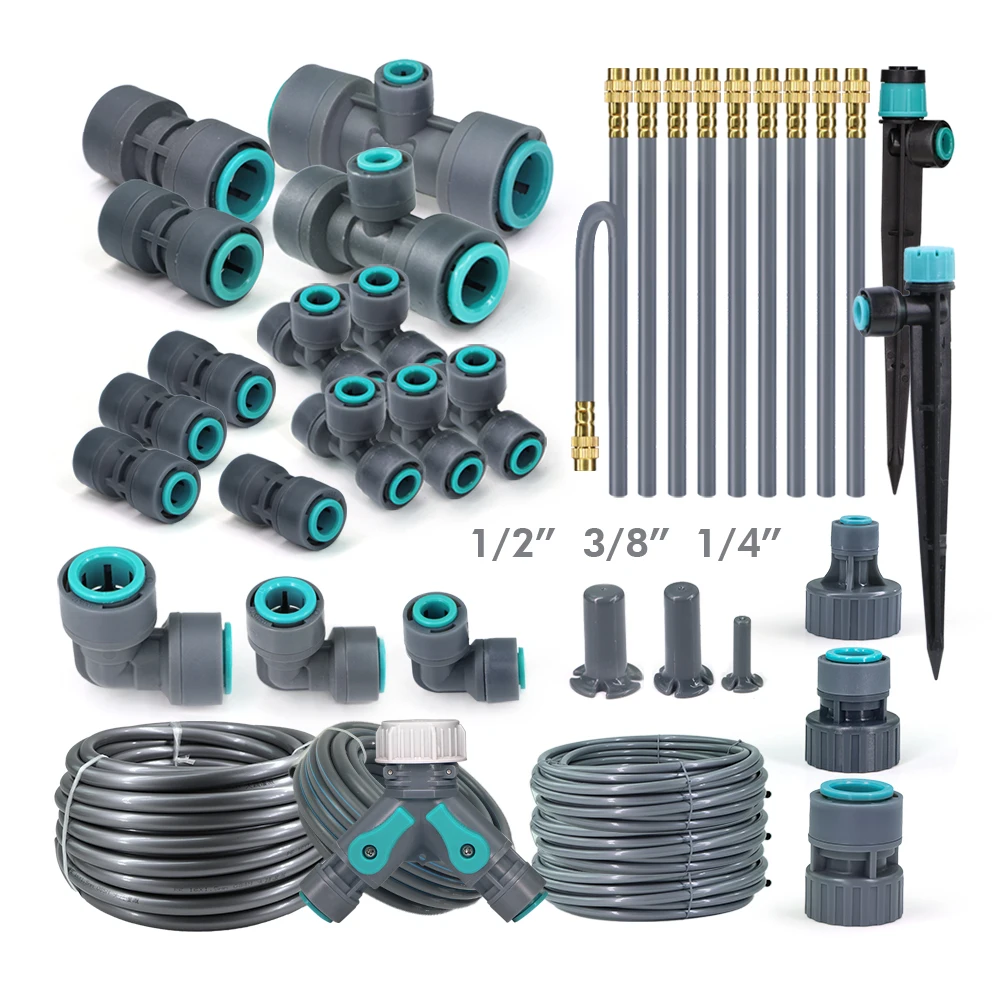 

16mm 12mm 6mm Watering Hose Quick Connector Tube Fittings for Garden 1/4" 3/8" 1/2" Hose Irrigation System Joint Tee Elbow Plug