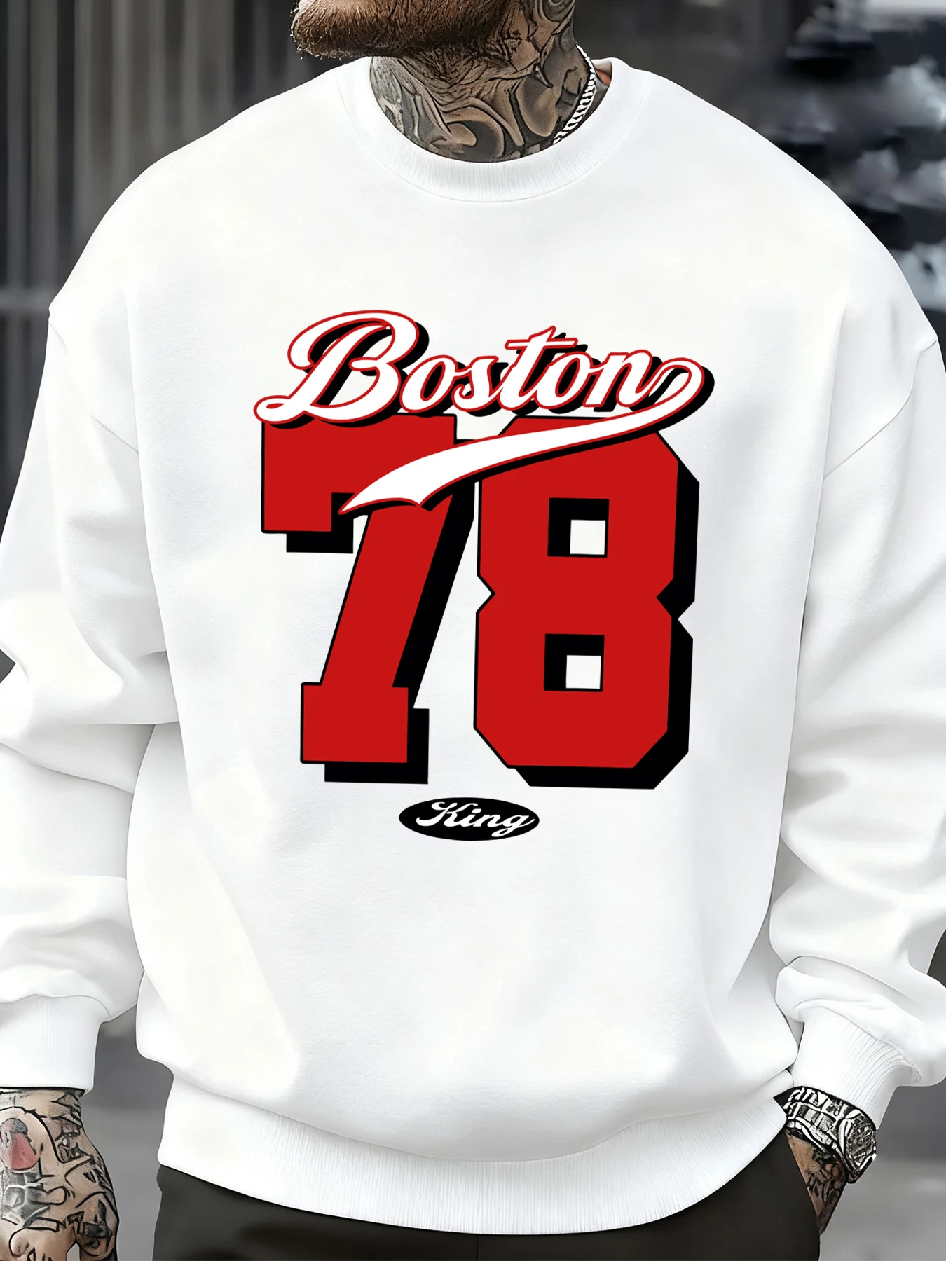 Boston Nummer 78 Bedrucktes Herren-Sweatshirt Lässige Hip-Hop-Pullover Vintage Übergroße Rundhalsausschnitt-Kleidung Fleece All-Match-Oberteile