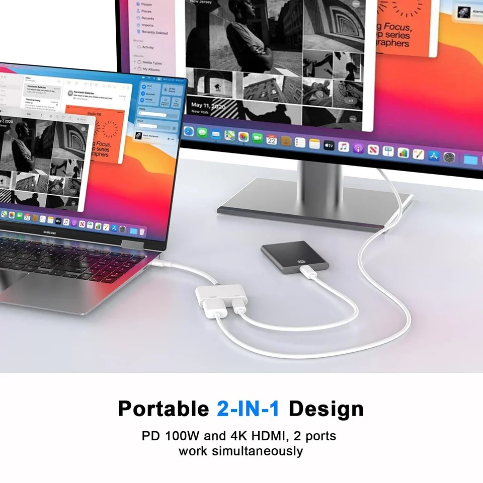 2 في 1 USB C إلى HDMI محول آيفون 16 برو ماكس نوع C محول رقمي 4K مزامنة موصل الشاشة آيفون إلى HDTV العارض #5