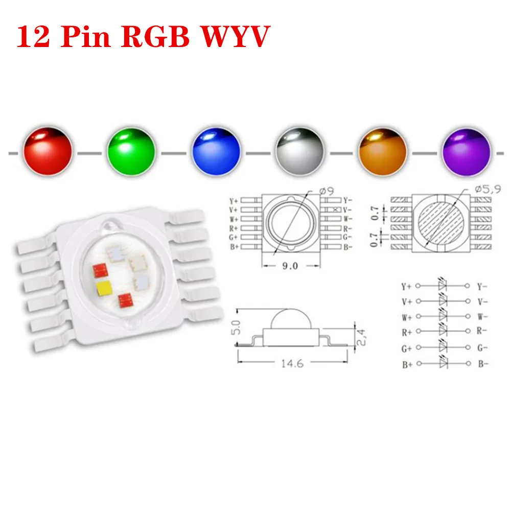 RGB RGBW RGBWY RGBWYV Chip LED de alta potencia 3 W 4 W 15 W 18 W colorido DIY moldeado LED etapa luces fuente 4pin 6pin 8pin 10
