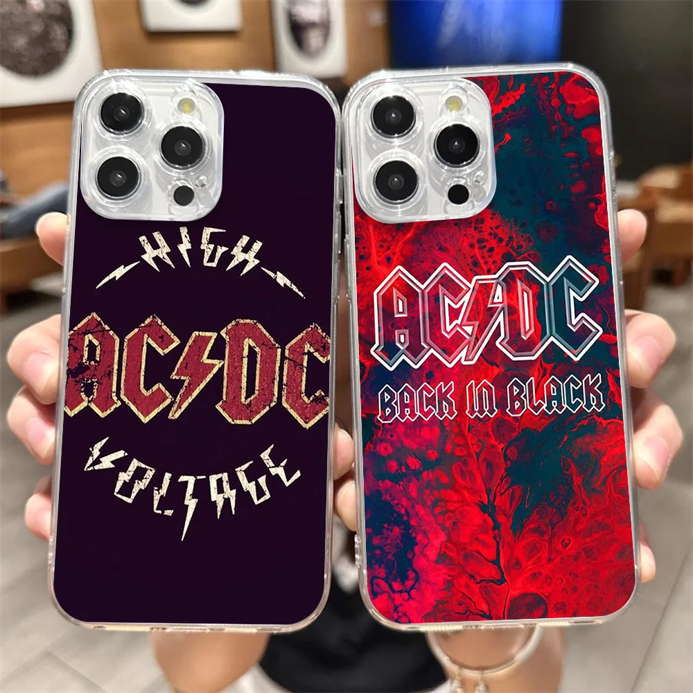 The Band A-ACDC Phone Case for iPhone 12 11 13 14 15 16 Max Pro Plus Transparent Magsafe Magnetic Wireless Cover