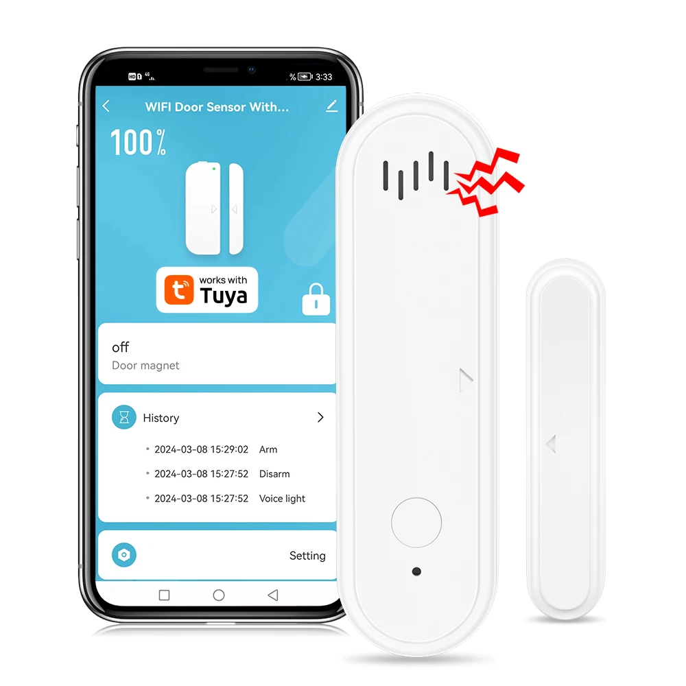 Tuya WiFi Door Window Sensor 80dB Sound WiFi Security Alarm Door Open Closed Detectors APP Remote Control Support Arm and Disarm