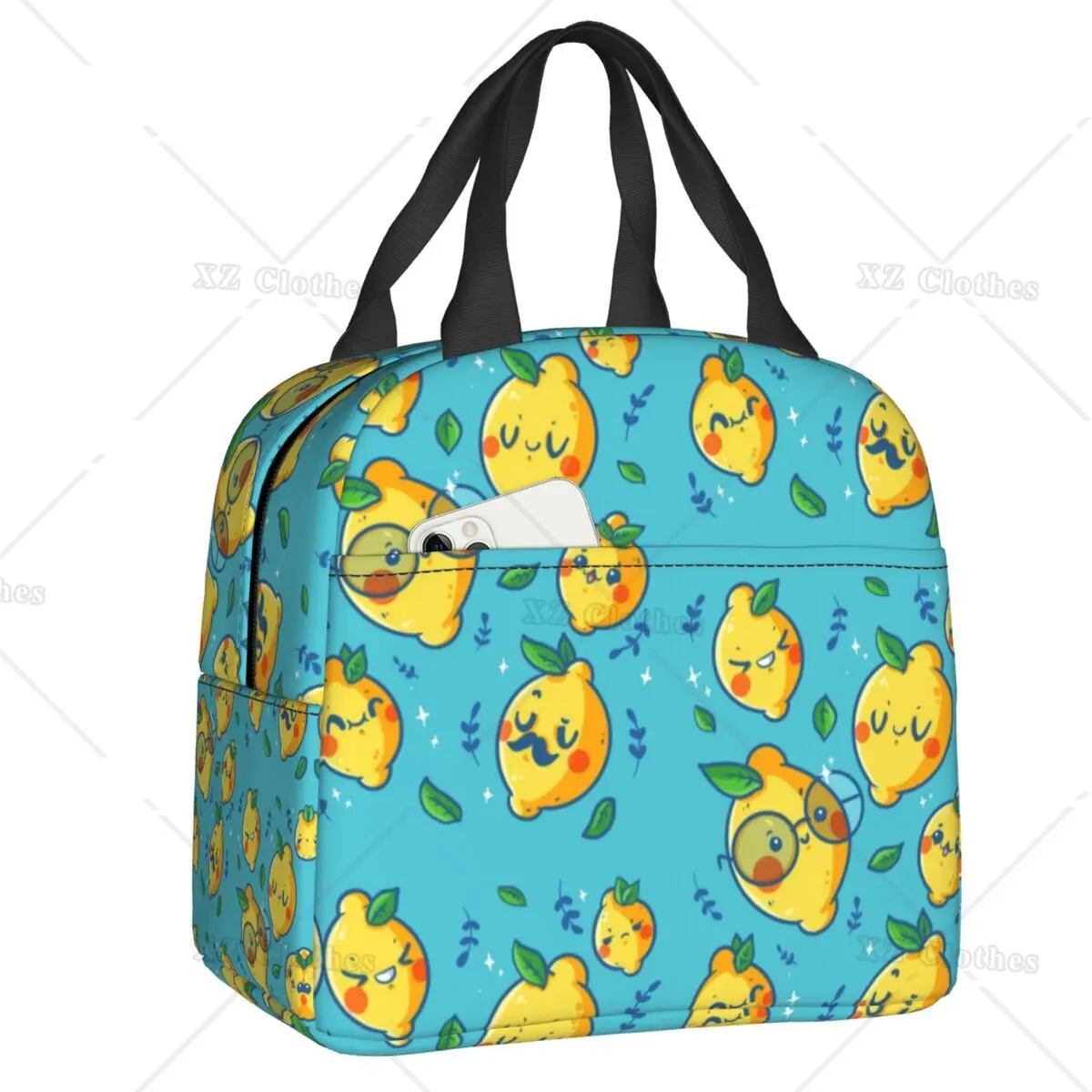 

Funny Lemon Faces Insulated Lunch Tote Bag for Women Men Kids Summer Citrus Fruit Reusable Cooler Thermal Lunch Box for School