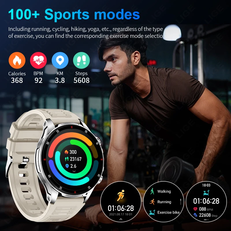 LIGE nouveau Sports de plein air lampe de poche montre intelligente hommes Bluetooth appel montres moniteur de fréquence cardiaque santé Smartwatch pour Android ios
