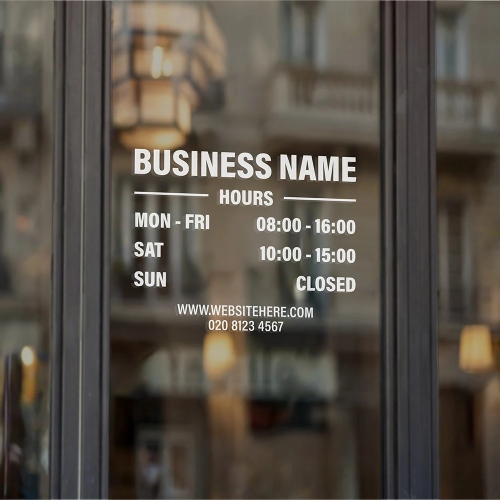 OPENING HOURS with custom business name | Shop Owner Open Closed Window Door Vinyl Sticker Decal