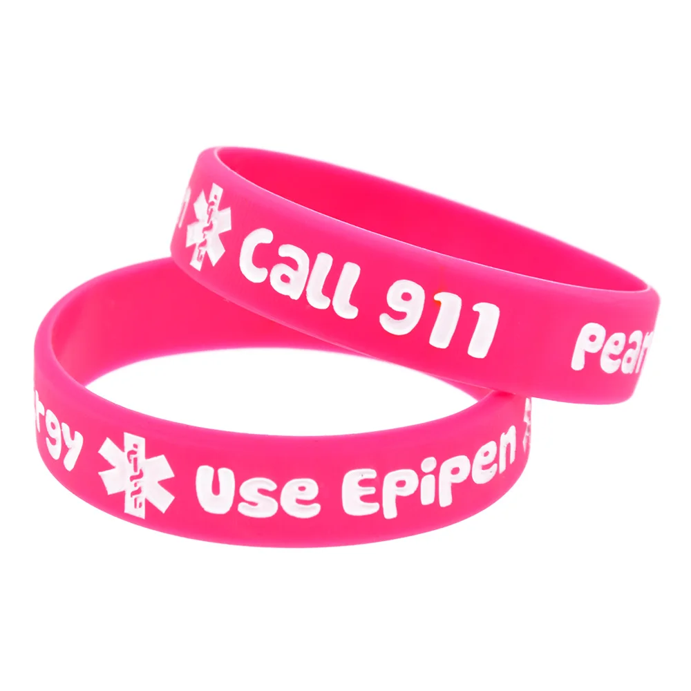 50 Stück Silikonarmbänder mit der Aufschrift „Erdnussallergie, rufen Sie 911“, inspirierende Armbänder aus Gummi für den Einsatz im Freien oder in der Schule. – Detail 6
