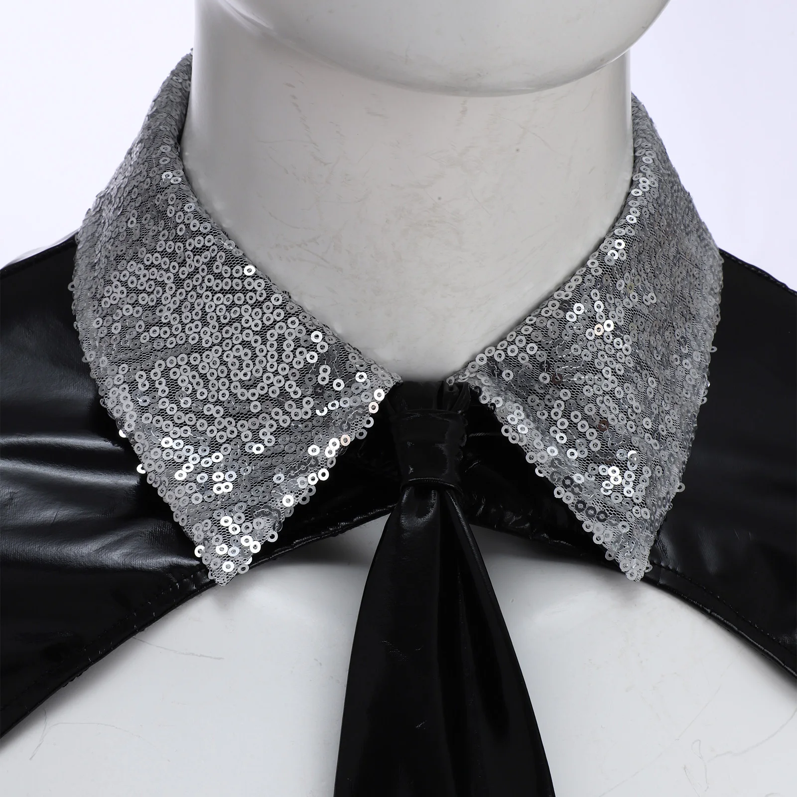 

Mens Body Chest Harness Crop Top Shiny Sequin Turn-Down Collar Shoulder Harness Ultra-short Shirt Cosplay Lingerie Costume