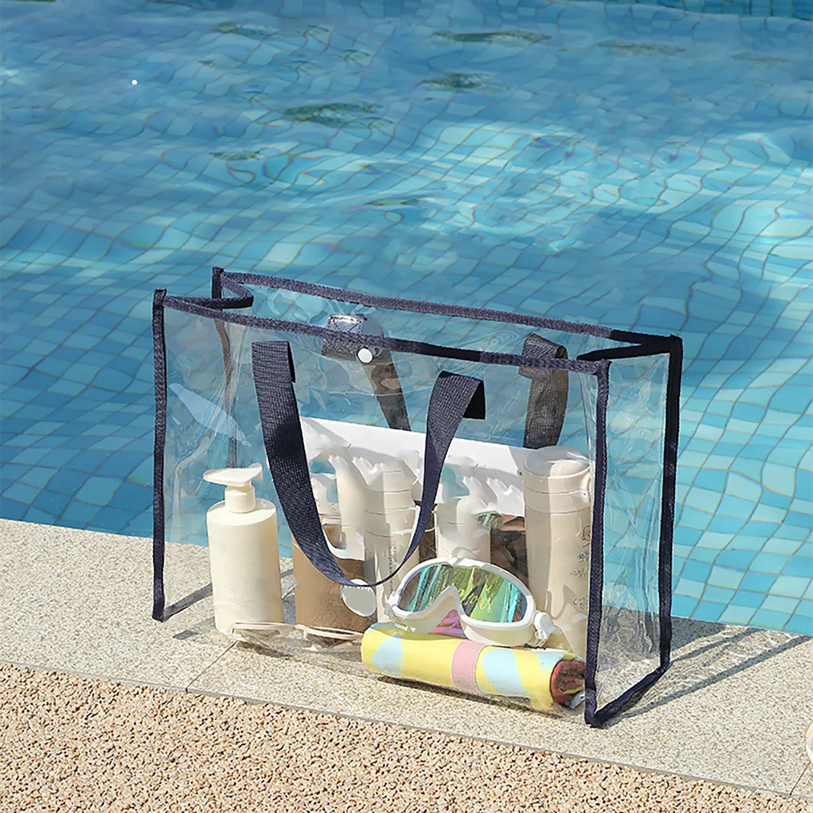 Bolsa de natación de gran capacidad, bolsa de almacenamiento de mano transparente y Visible, bolsa de lavado impermeable de PVC grueso, bolsa de playa portátil