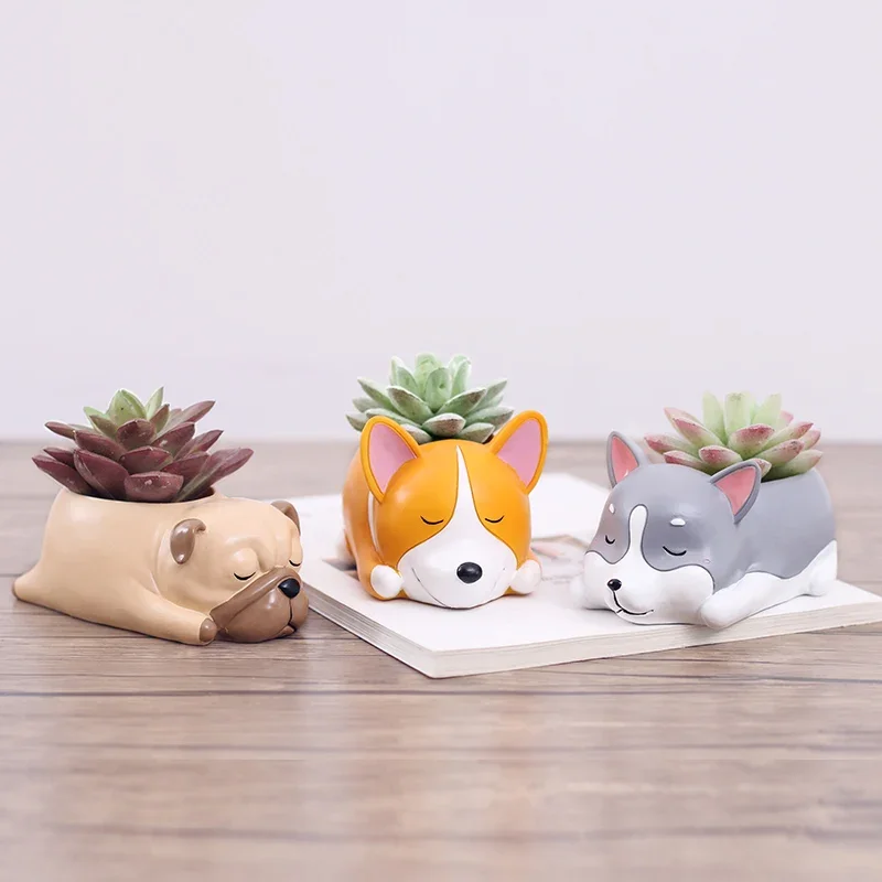 Śliczny szczeniak Corgi donica do sukulentów, garnek na parapet do Mini Bonsai dekoracja domu prezent biurowy na dla miłośników psów