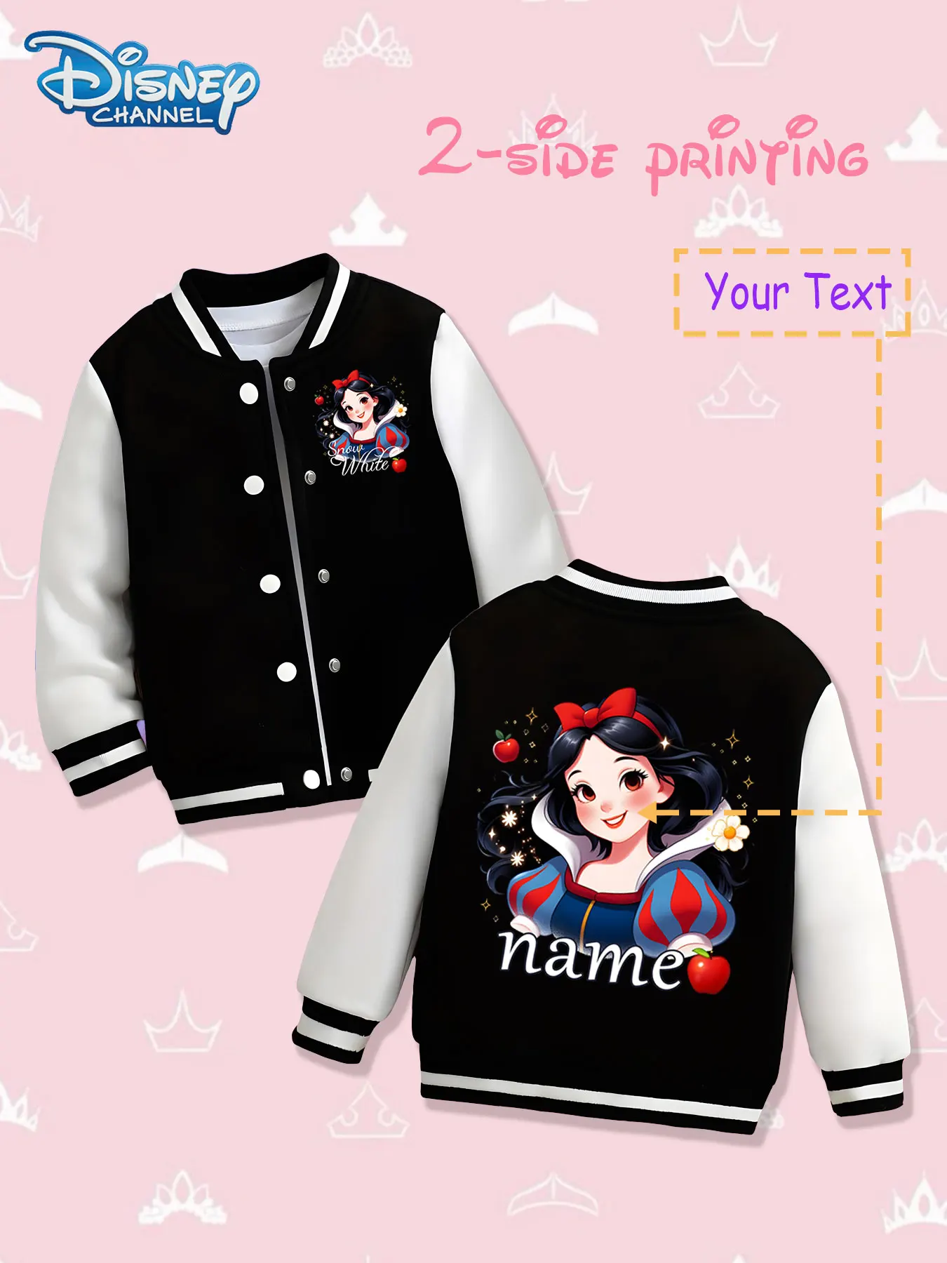 

MINISO Disney Snow White Renewed Children's Baseball Jacket - Double-sided print with Snow White's new image, conveying fairytal