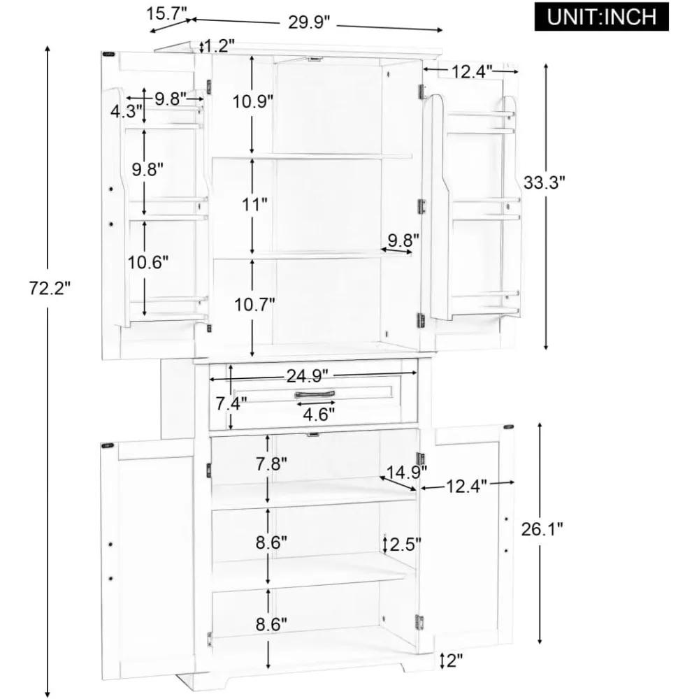 Bathroom Cabinet, 72.2 in, High Bathroom Storage Cabinet with Doors and Drawers, Adjustable Shelves, Storage Cabinet