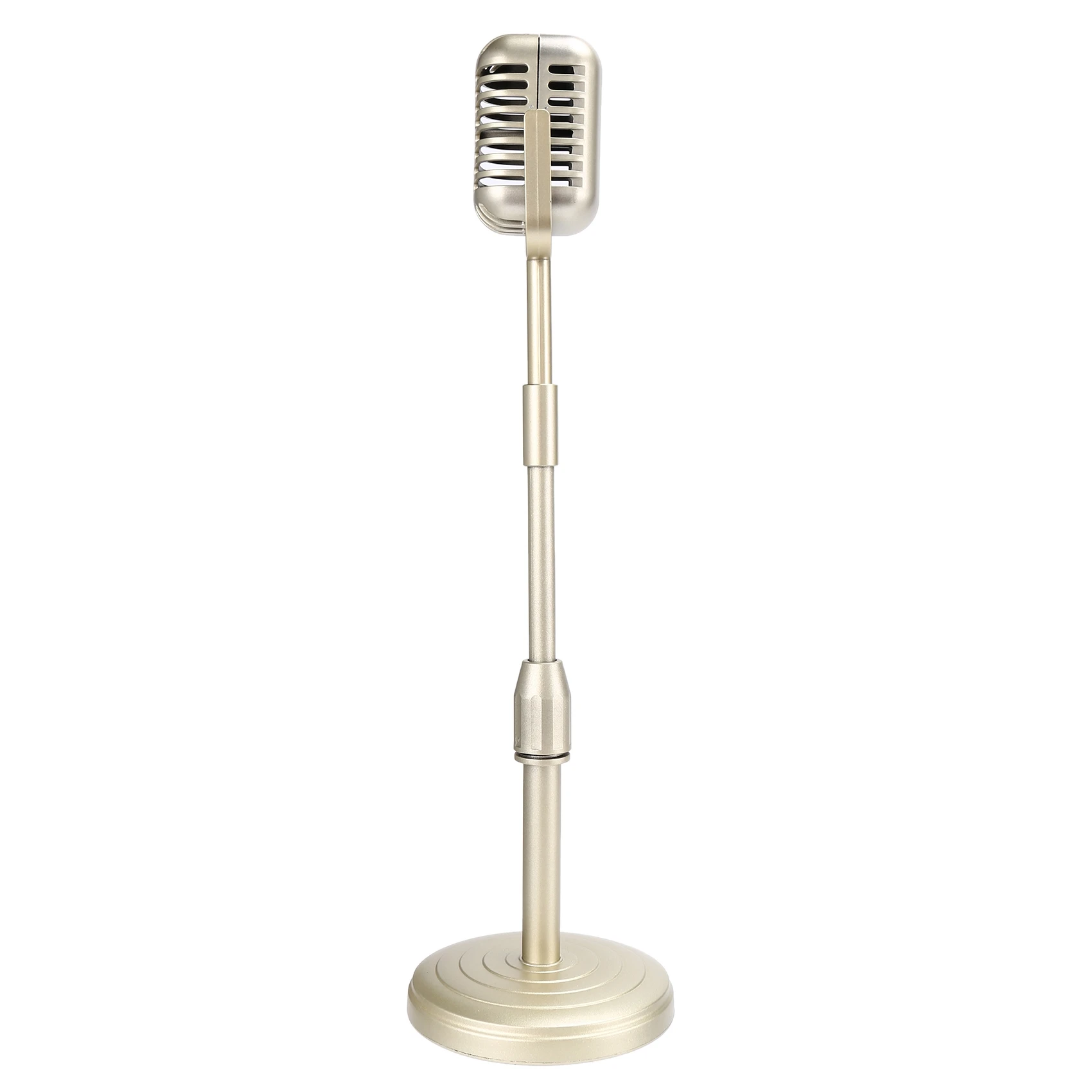 Vintage Desktop Microphone Prop Model with Adjustable Height, Classic Retro Style Microphone Stand Fake Mic Prop,Gold