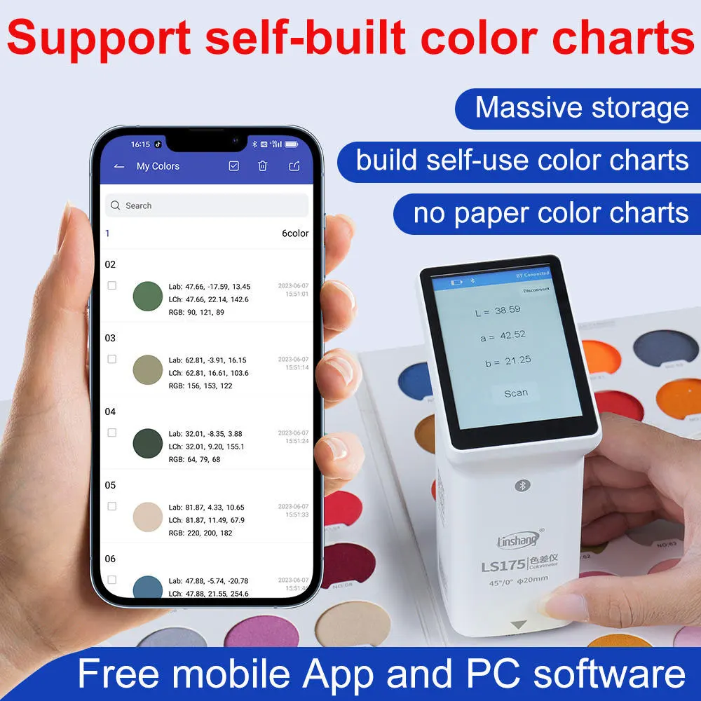 Handheld LS175 45°/0° Illumination geometry colorimeter with large 20mm measuring aperture 3.5-inch Touch Screen Color Checker