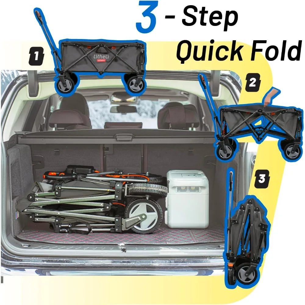 Carro utilitario eléctrico con batería con ruedas todo terreno, capacidad de 200 litros, capacidad de carga de 300 libras, velocidad variable, pesado