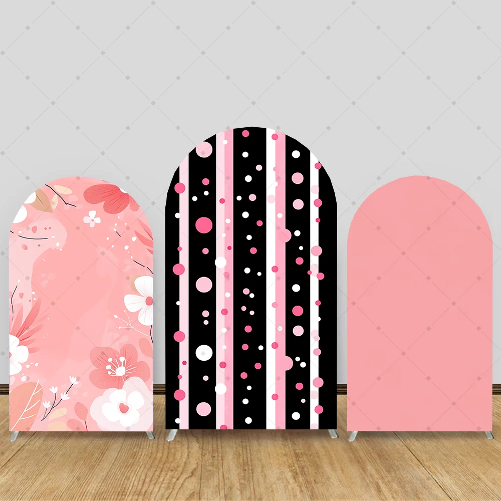 

Polka Dots Plum Blossoms Arched Cover Backdrop Solid Color Newborn 1st Birthday Baby Shower Arch Double-sided Background