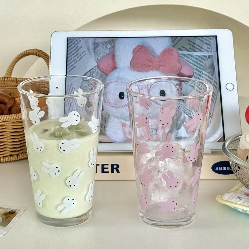 Vaso de Vidrio Impreso de Gran Capacidad de 450 ml con Diseño Kawaii de Miffy, para Leche, Café, Licor, Jugo, Regalo para Niñas