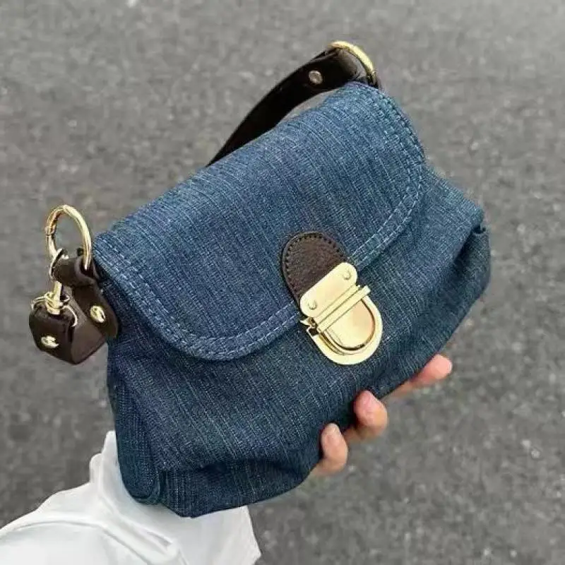 

Y2k Bag 2025 New Commuter Bag Fashionable Handheld Crossbody Denim Buckle Pleated Bag Niche Shoulder Underarm Bag Fashion Trend