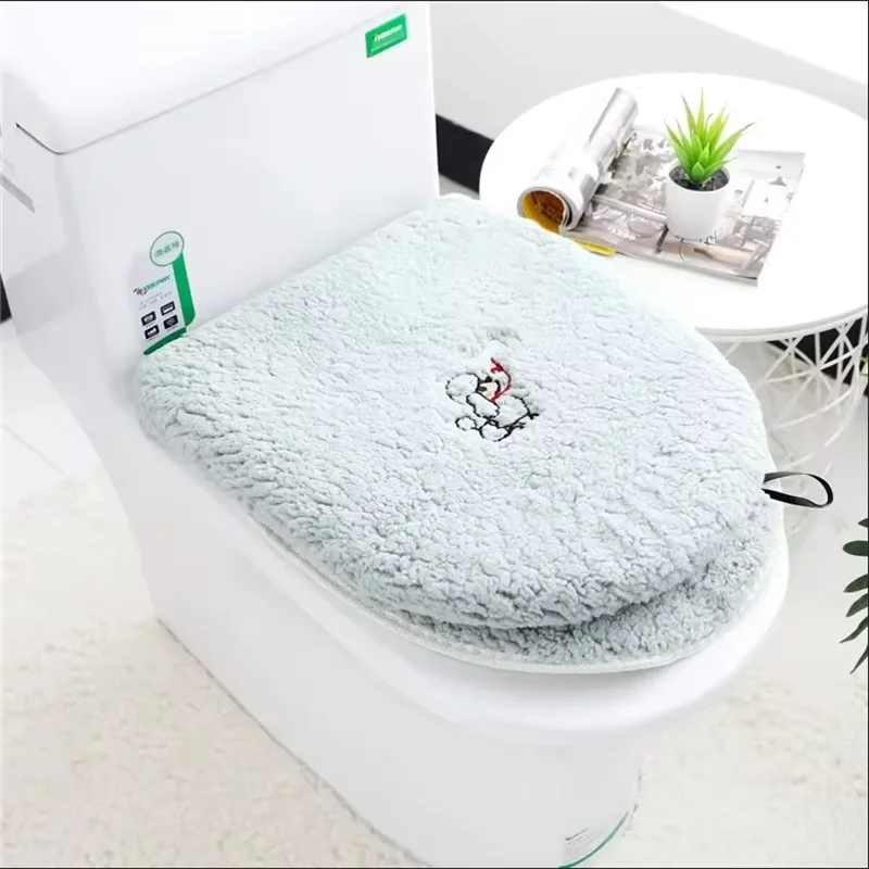 

Solid Color Winter Cute Toilet Cover 2 Piece/Set Lamb Wool Toilet Cover Home Plush Warm Toilet Seat Mat 2-piece/Set Washable
