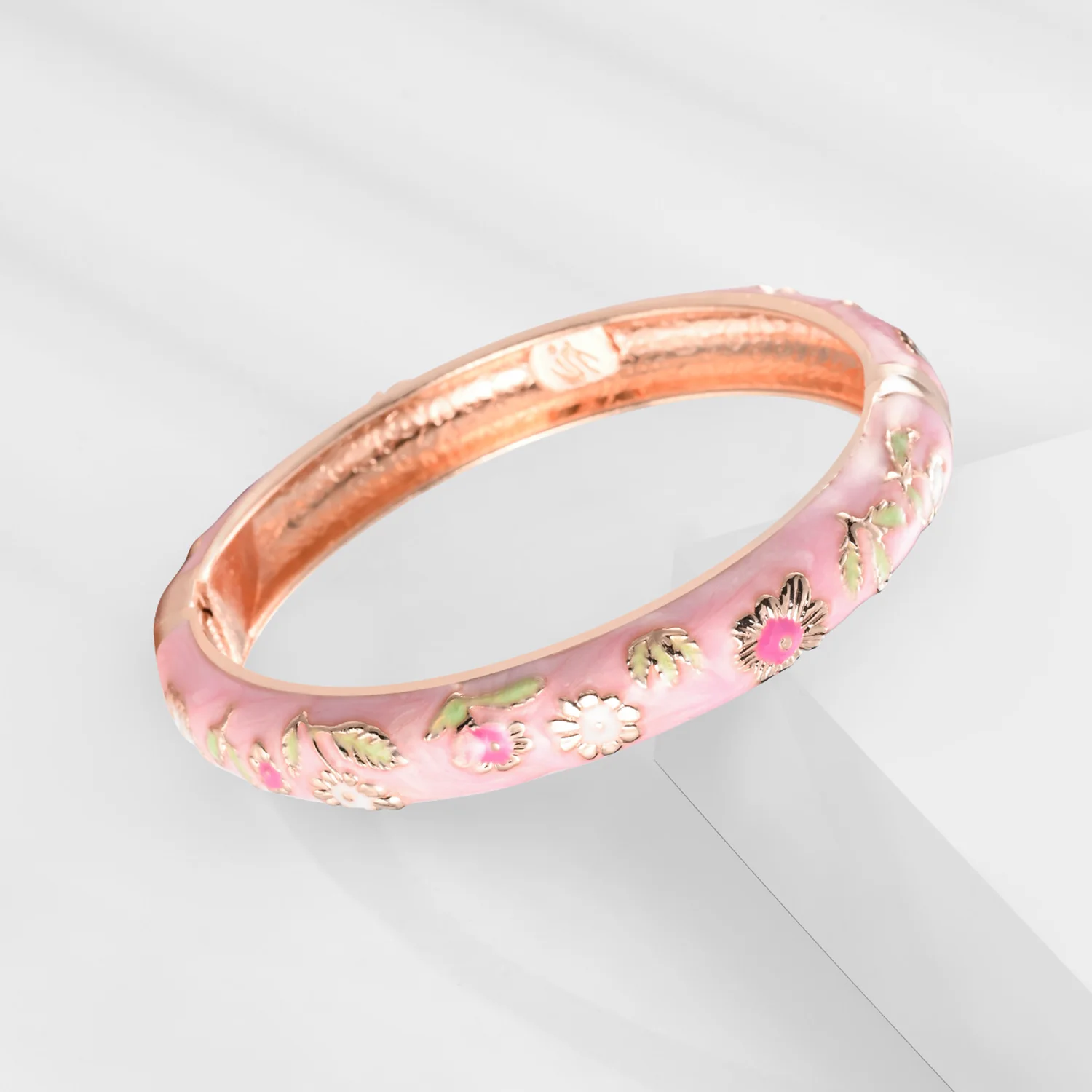 Women\'s Bracelets Set Bangle On Hand Hinge Enamel Cloisonne Bangles For Women Pink Vintage Birthday Gift For Mother