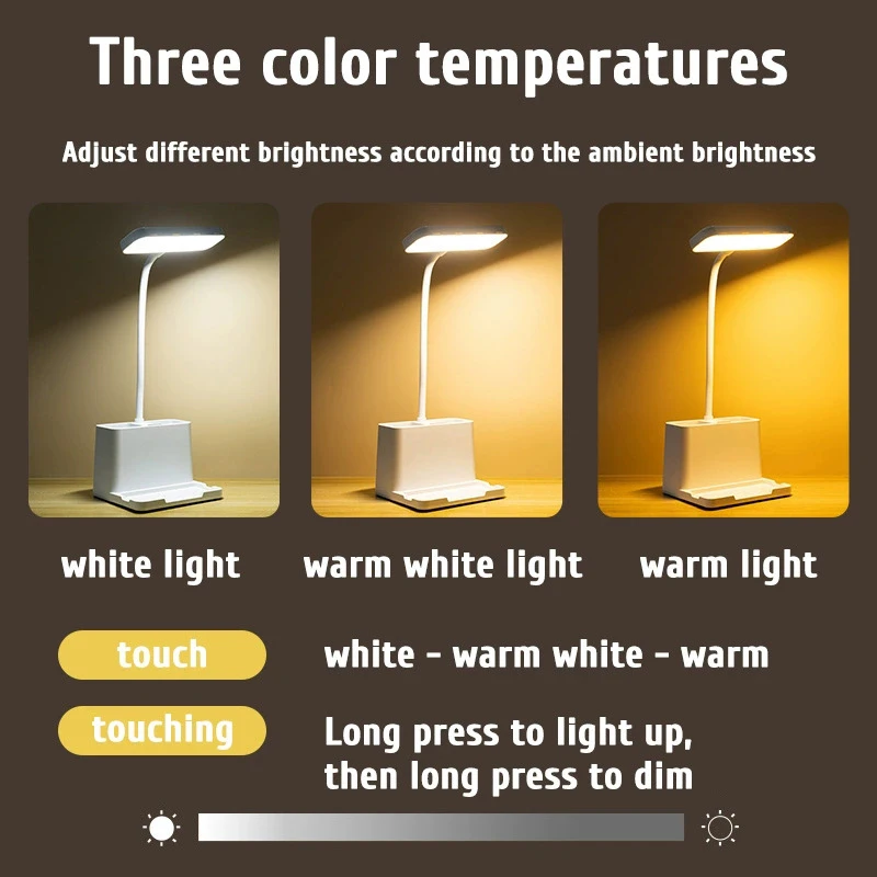 1Pcs USB Learning Dormitory Bedroom Bedside Reading Night Light LED Desk Lamp Eye Protection Desk College Student Nightlights