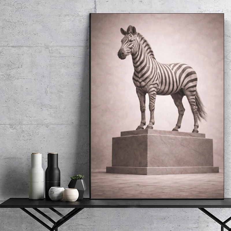 Luxury Animal Statue Poster Black and White Prints Canvas Painting Wall Art Pictures Home Room Elegant Executive Office Decor
