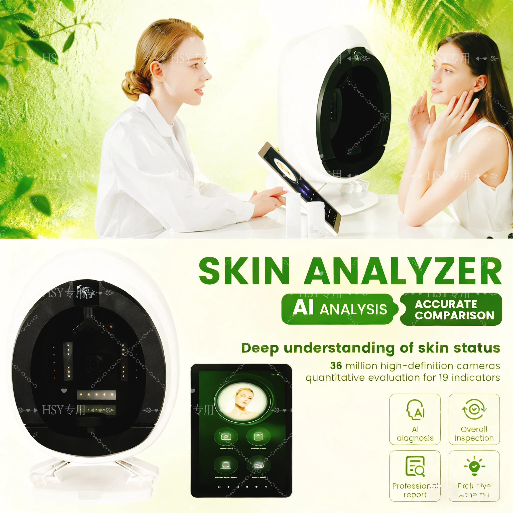 

AISIA Q1 9 Spectrum 3D AI Анализатор кожи лица 36 МП Салонное косметическое оборудование для анализа морщин и пор