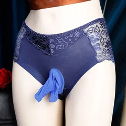 Elephant Bulge Pouch Panties Mens Gay Lingerie Lace See Through Breathable Briefs Sissy Underwear Gay Long Peni Sleeve Underpant