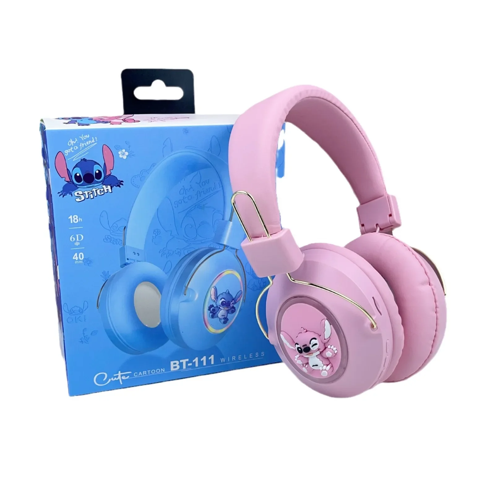 Disney Stitch Bluetooth Headset Anime Figure Stitch Computer Mobile Phone Music Stereo Headset Foldable Light -up MP3 Headphones