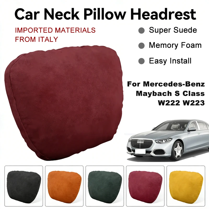 Italy Suede Car Neck Rest Pillow For Mercedes-Benz Maybach S Class W222 W223 Seat Head Neck Support Cushion Interior Accessories
