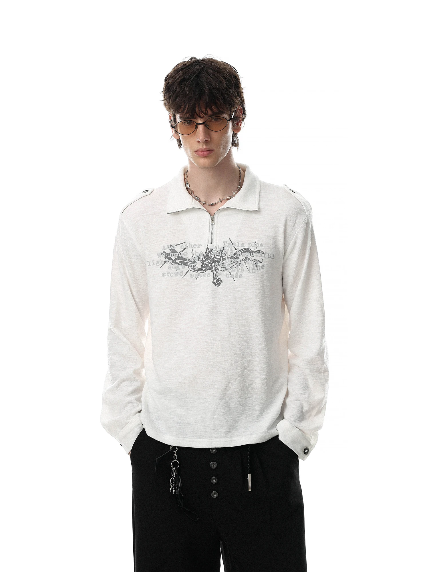 American Retro Stand Collar Half Zip Long Sleeve T-Shirt Men Loose Casual Print Top Brand MR NEARLY Universal Fit 2026 Trendy