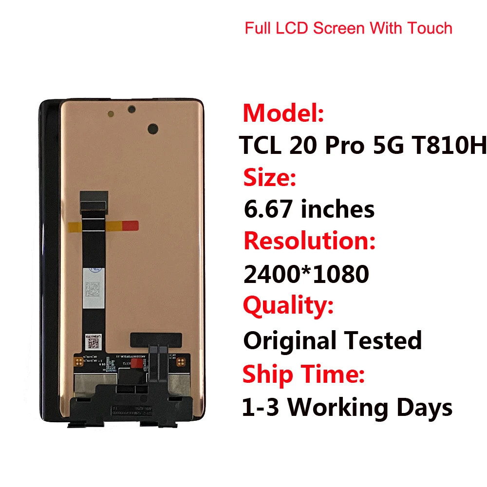 Original AMOLED For TCL 20 Pro 5G T810H LCD Screen Display Touch Screen Digitizer For TCL 10 Pro T799B T799H 10 Plus T782H LCD