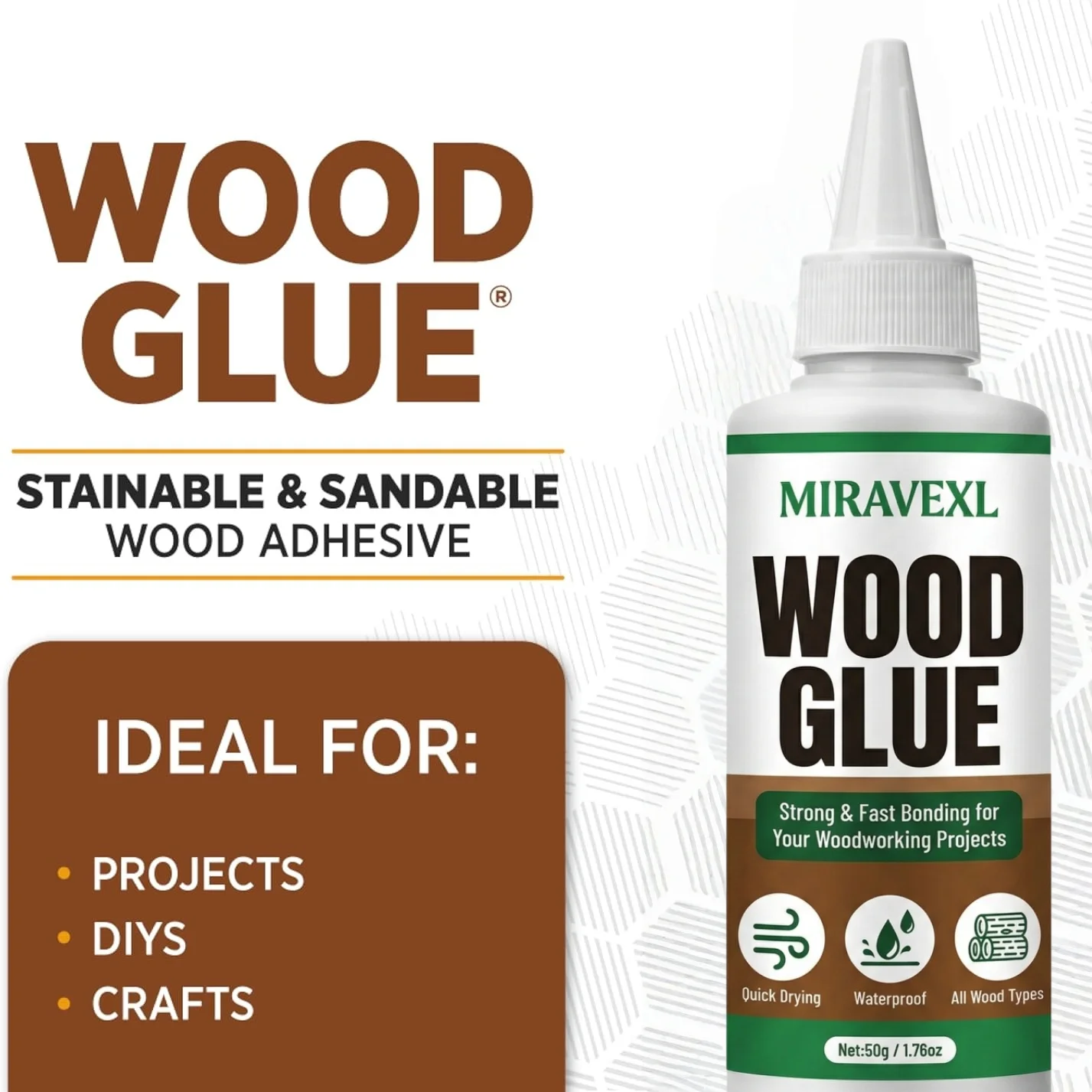 MIRAVEXL 50g Fast Dry Wood Glue Strong Adhesive for Professional Carpenter Furniture Repair Woodworking DIY Projects view 5