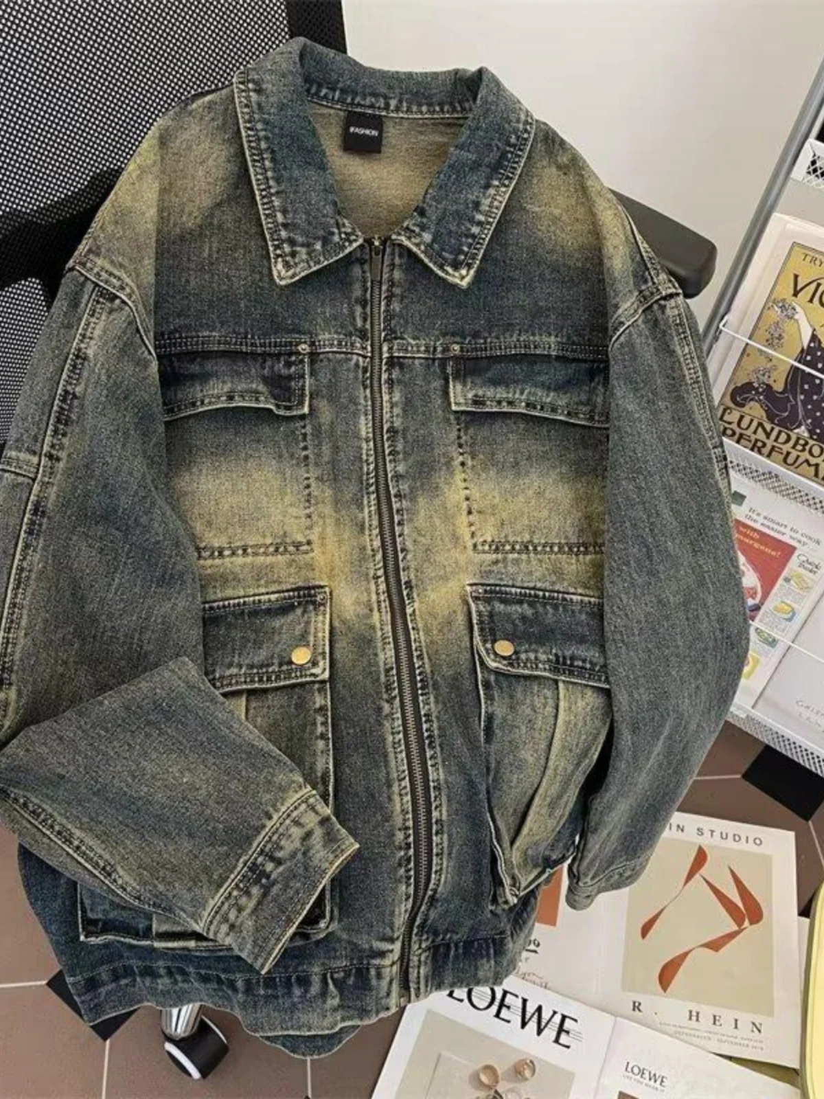 

Мужская джинсовая куртка свободного кроя Heavy Du Waed Multi ket Jaet: модная винтажная молодежная верхняя одежда для осени и зимы