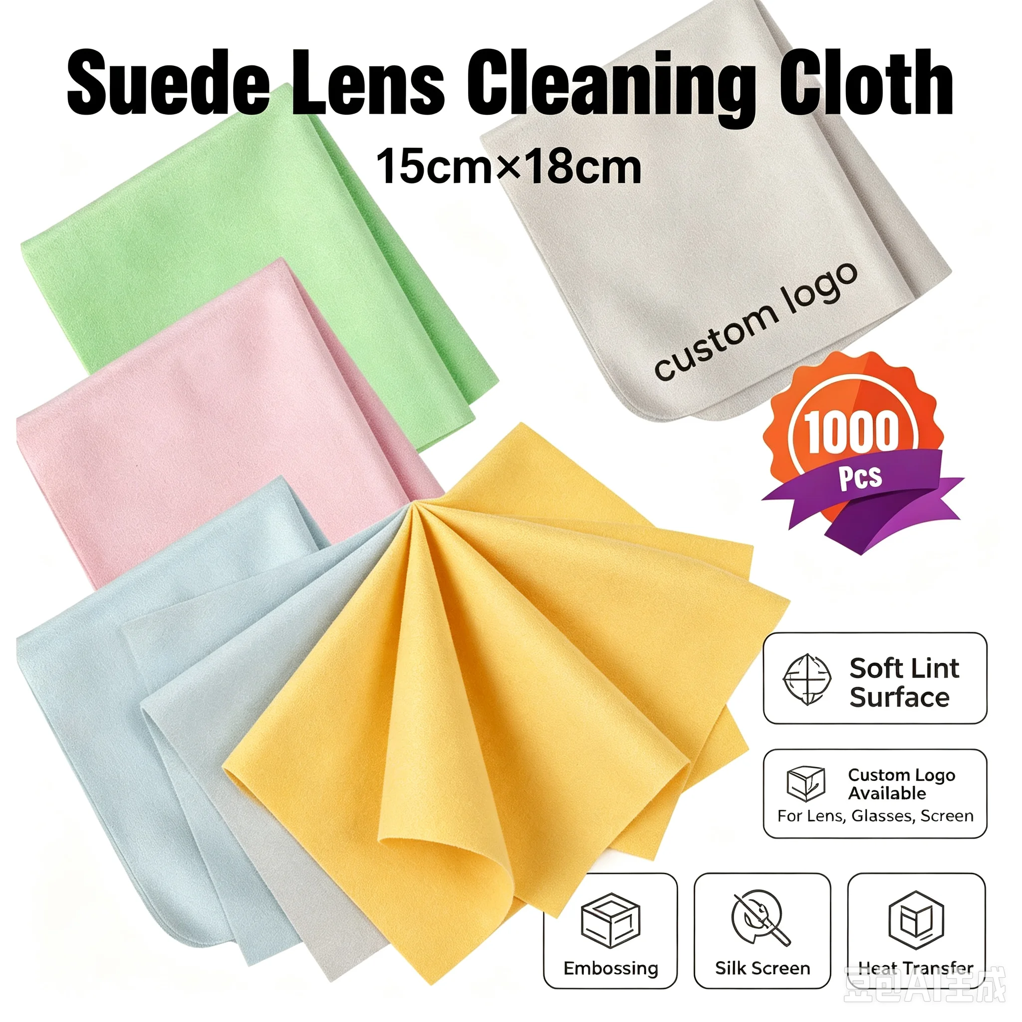 1000 Pieces Lens cleaning Cloth Custom LOGO Suede Cloth 15CM*18CM  Screen Printing And Embossed Customized