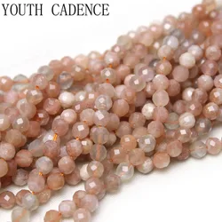 Natural Faceted Orange Sunstone Loose Spacer Tiny Beads 2-4mm for Jewelry Making DIY Bracelet Necklace Accessories