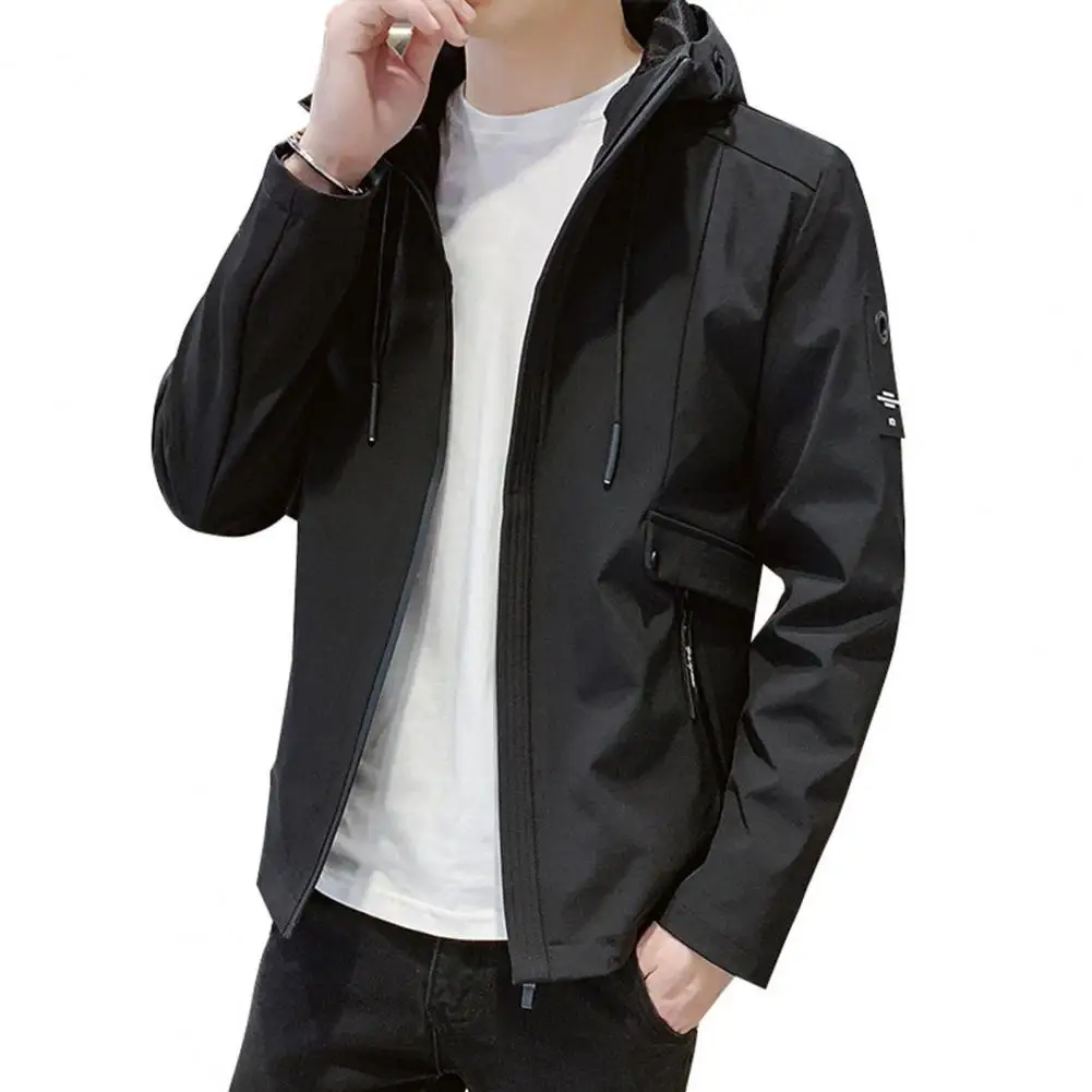 

Men Outerwear Hooded Coat with Zipper Placket Pockets Outwear for Autumn Winter