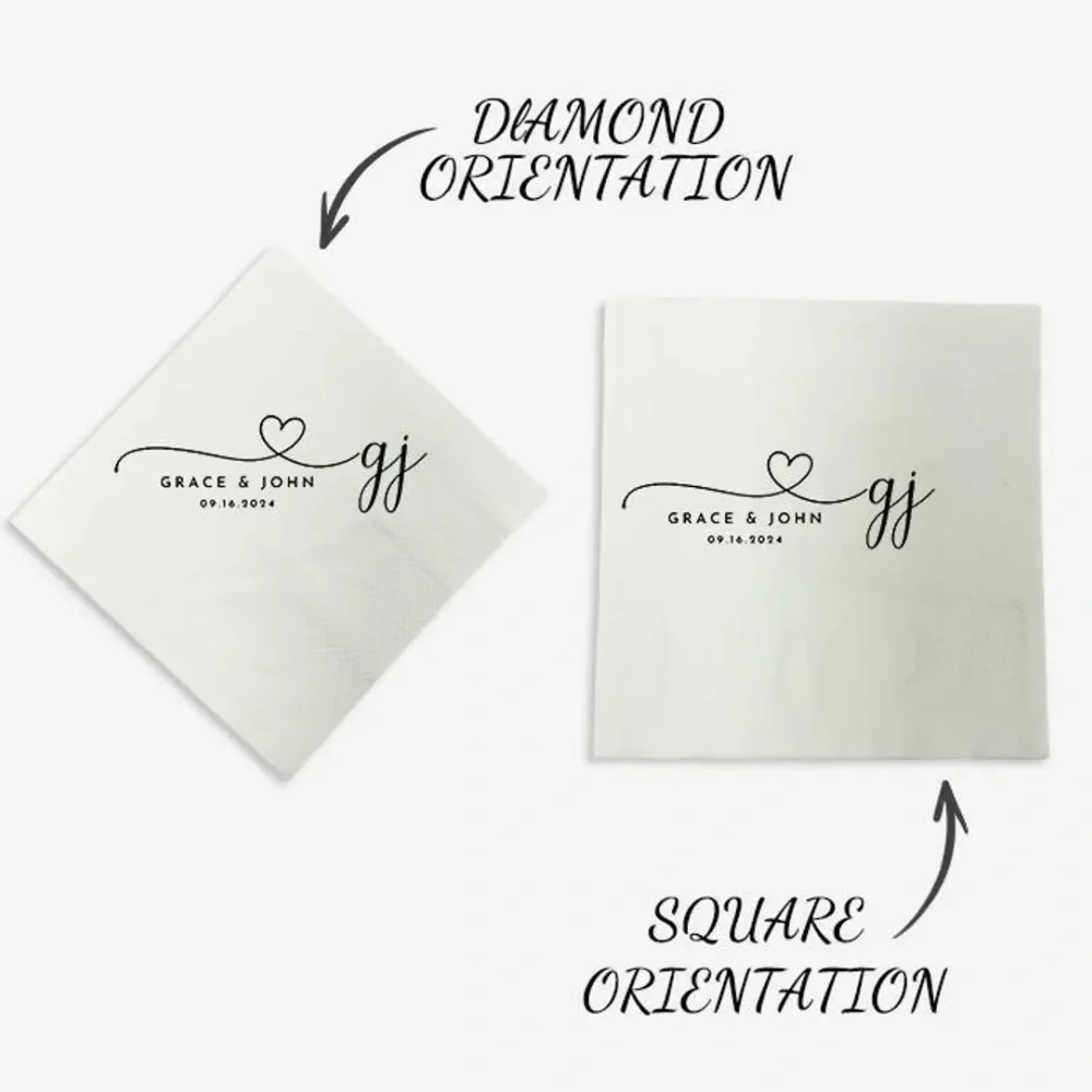 70 pcs Custom Wedding Cocktail Napkins,Heart Connected Names Napkins,Rehearsal Dinner Napkins,Minimalist Wedding Table Decor