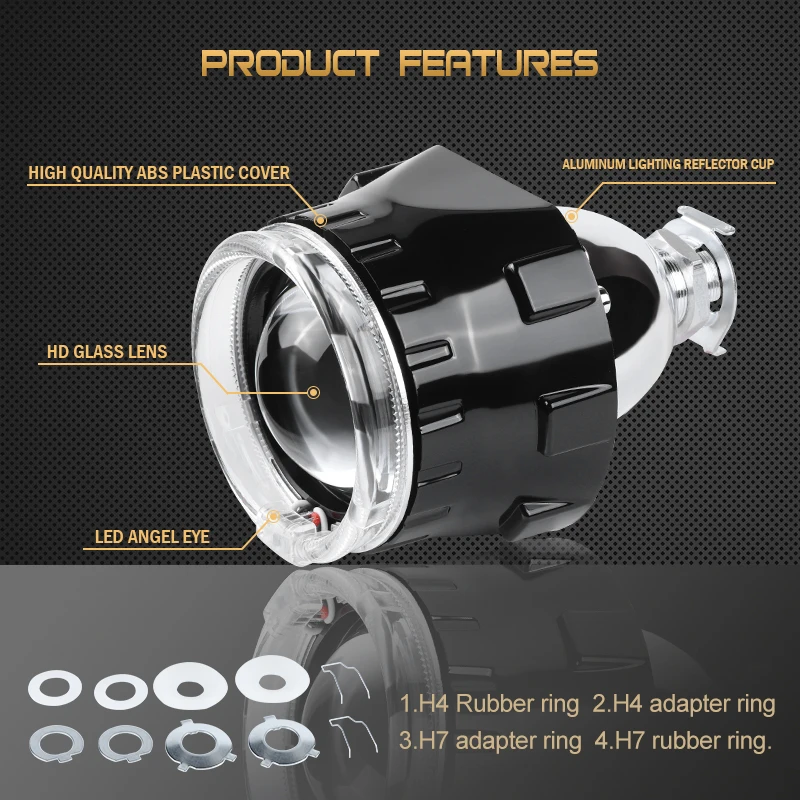 Mini 2.5 Inches Bi-xenon Projector Lens Head Light 80mm LED Angel