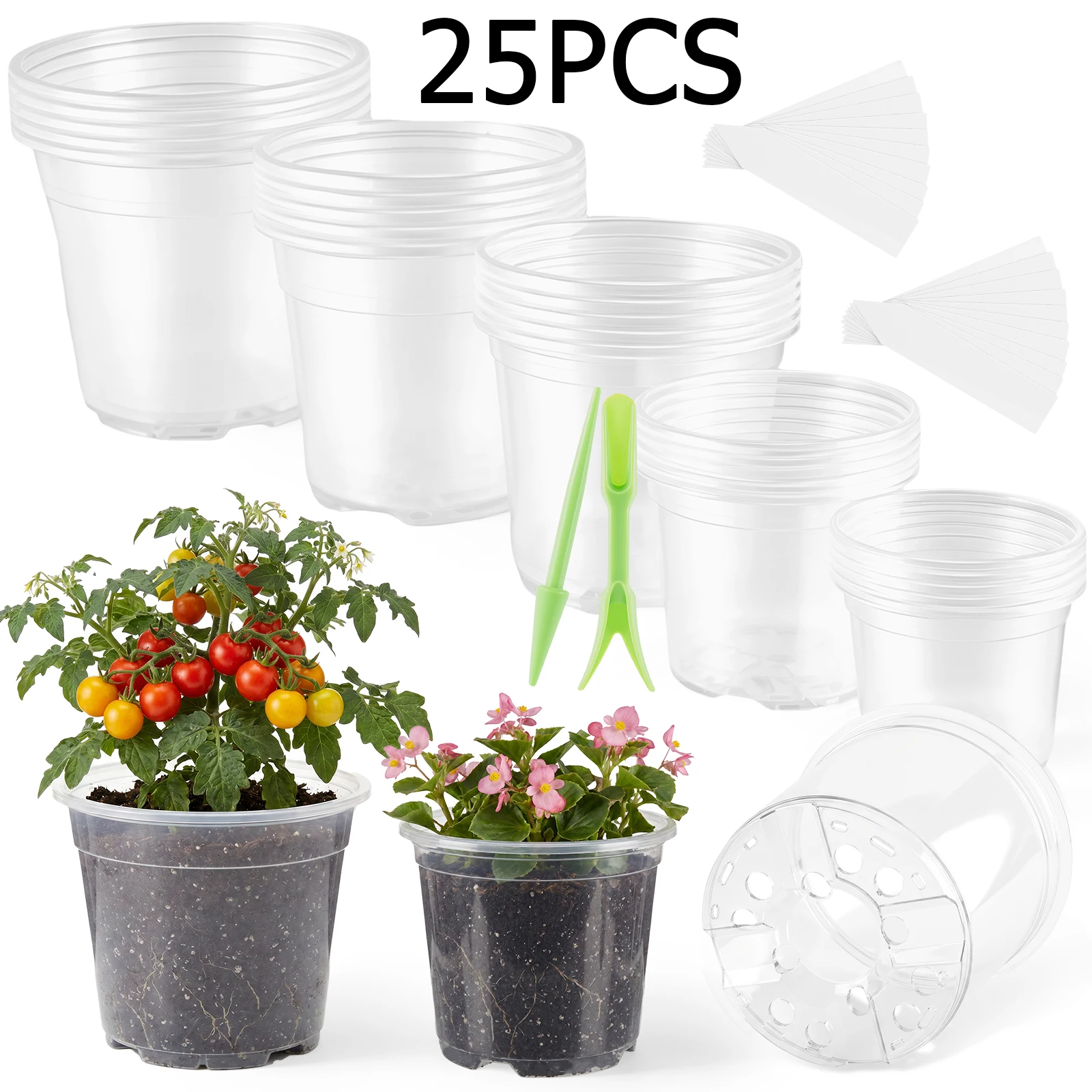 

25 Pcs Clear Nursery Pots Plastic Plant Orchid Pots with Labels Drainage Holes Garden Seed Flower Plant Growth Container