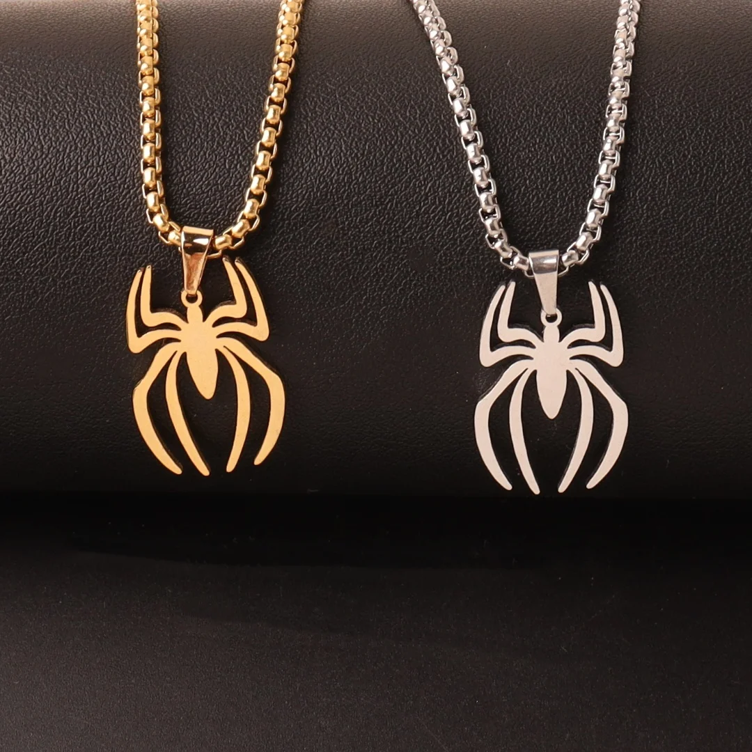 Punk-Spinnen-Anhänger-Halskette für Damen und Herren, Edelstahl, doppellagig, Hip-Hop-Schlüsselbeinkette, Tierschmuck – Detail 6