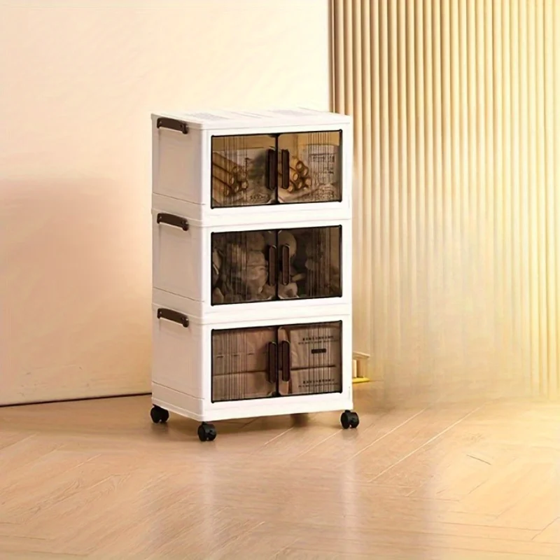 1pc multi-layer foldable open storage cabinet for home living room, high aesthetic storage box, clothing and milk powder storage