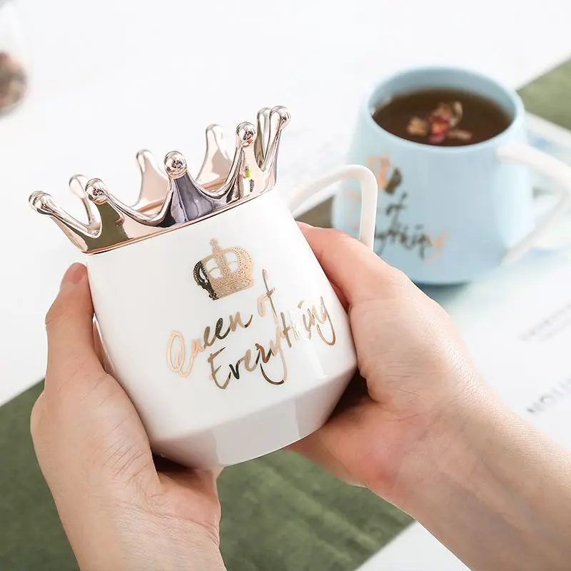 Creative Luxury Nordic Crown Mug Personalized Trendy Cap with Spoon Coffee Cup Home Office Student Ceramic Cups