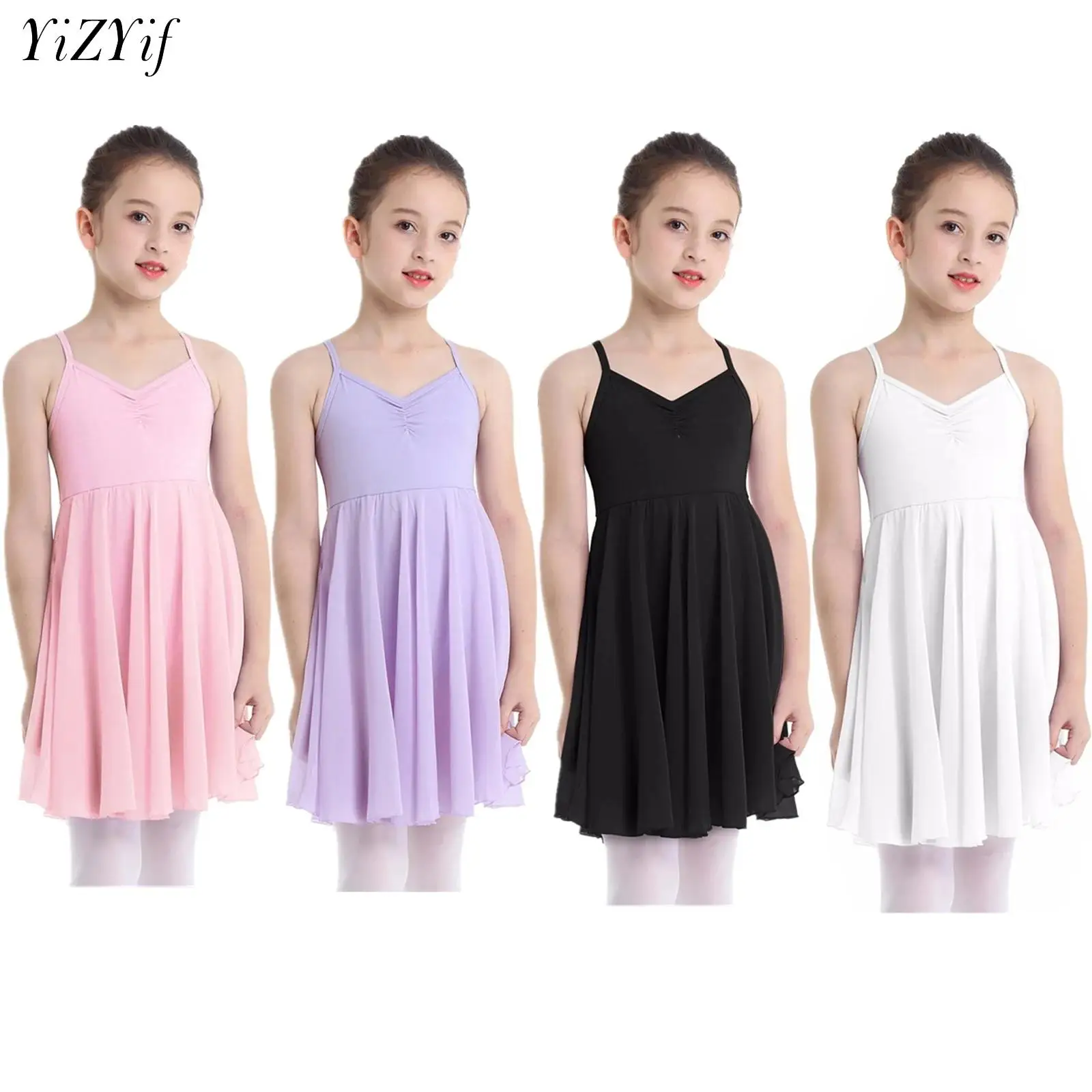 Ragazze Chiffon Balletto Body Vestito Ballerina Dancer Dress Bambini Costume di Danza Liriche Vestito Body Ginnastica Balletto Dancewear