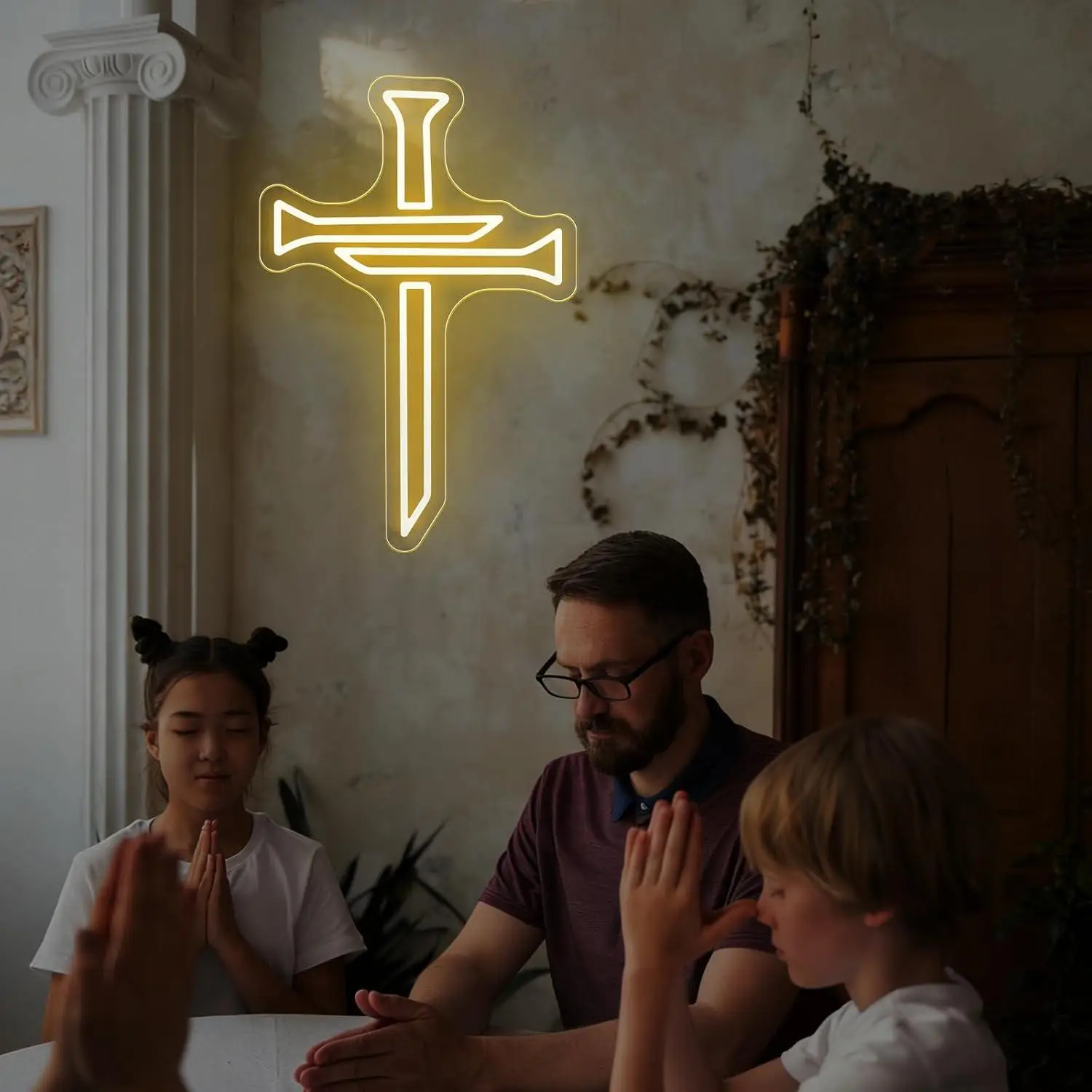 Christian Sword Cross Neon Sign USB Dimmable LED Neon Lights for Worship Room Bedroom Church Religious Spiritual Wall Decor